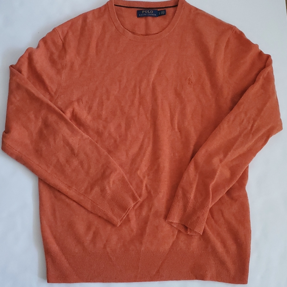 Polo Ralph Lauren Men’s 100% Wool Orange Crew Neck Sweater Size Large Light